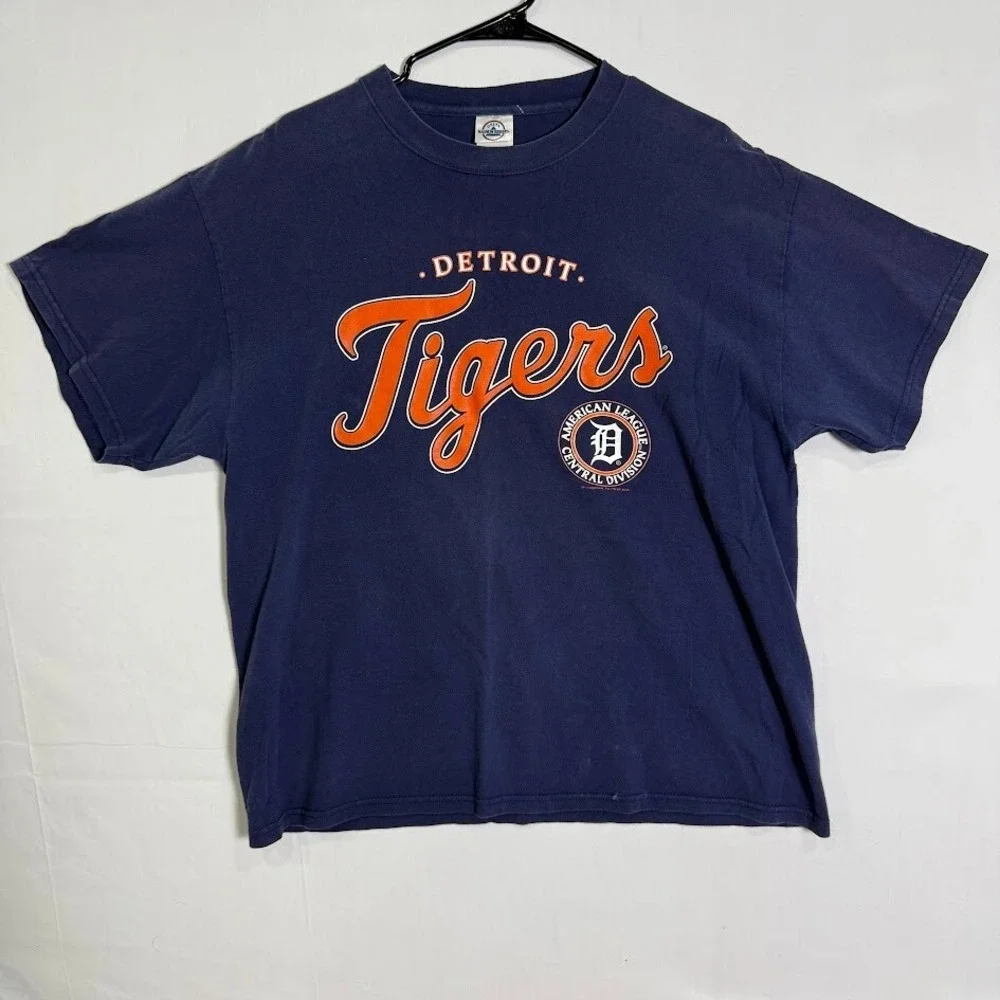 Y2K Detroit Tigers Shirt Sz‎ L Blue MLB Baseball Knit in USA VTG